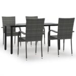 5-Piece Garden Dining Set Grey Poly Rattan Wicker Outdoor Patio Furniture