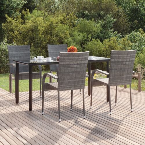 5-Piece Garden Dining Set Grey Poly Rattan Wicker Outdoor Patio Furniture - Image 2