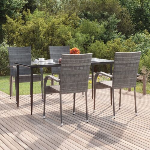 5-Piece Garden Dining Set Grey Poly Rattan Wicker Outdoor Patio Furniture - Image 2