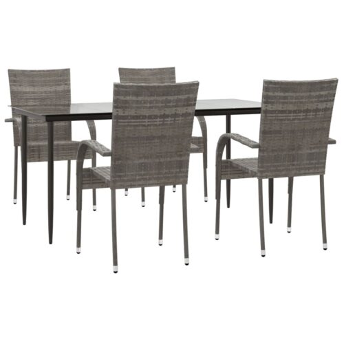 5-Piece Garden Dining Set Grey Poly Rattan Wicker Outdoor Patio Furniture - Image 3