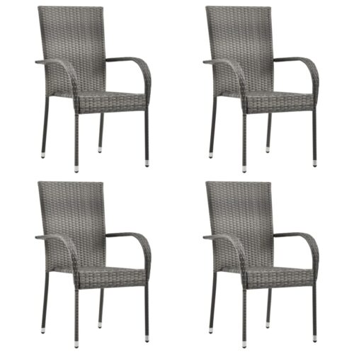 5-Piece Garden Dining Set Grey Poly Rattan Wicker Outdoor Patio Furniture - Image 4
