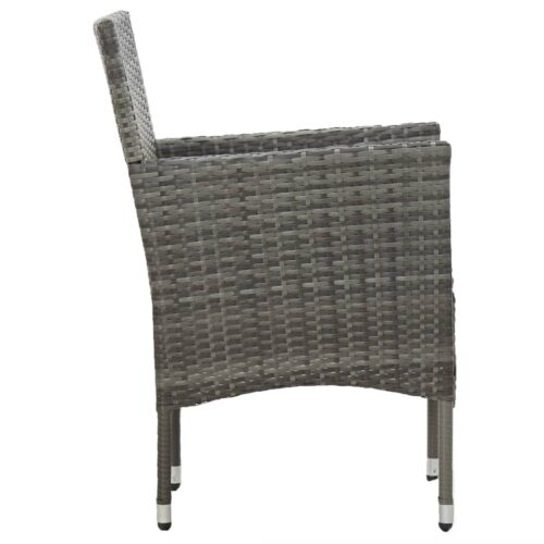 5-Piece Garden Dining Set Grey Poly Rattan Wicker Outdoor Patio Furniture Acacia Wood - Image 7