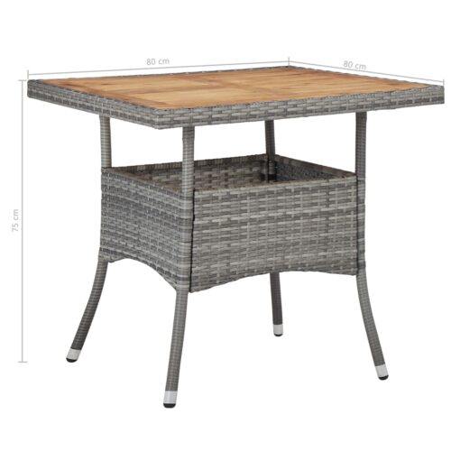 5-Piece Garden Dining Set Grey Poly Rattan Wicker Outdoor Patio Furniture Acacia Wood - Image 10