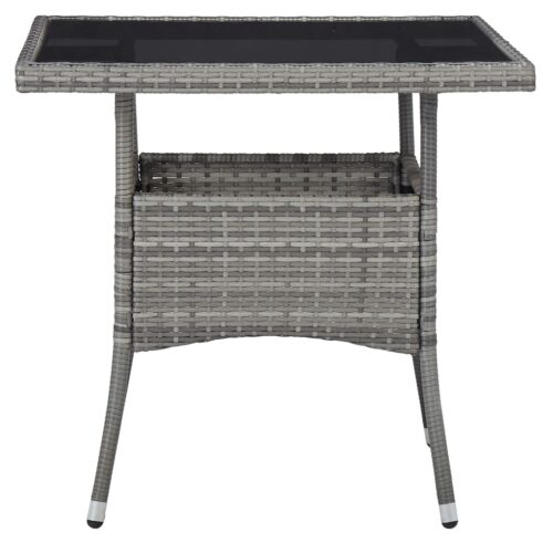 5-Piece Garden Dining Set Grey Poly Rattan Wicker Outdoor Patio Furniture Acacia Wood - Image 3