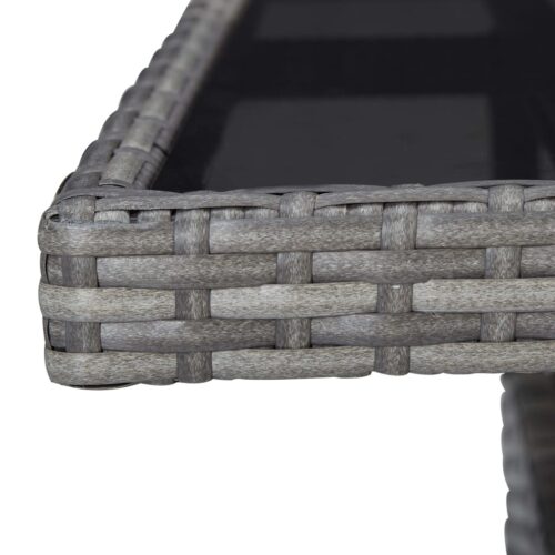 5-Piece Garden Dining Set Grey Poly Rattan Wicker Outdoor Patio Furniture Acacia Wood - Image 5