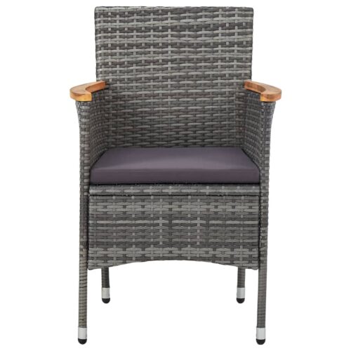 5-Piece Garden Dining Set Grey Poly Rattan Wicker Outdoor Patio Furniture Acacia Wood - Image 7