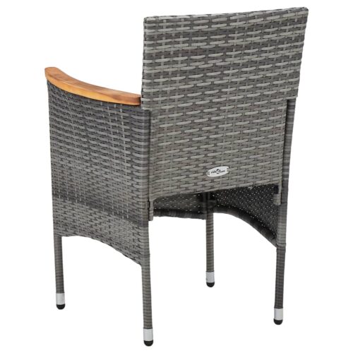 5-Piece Garden Dining Set Grey Poly Rattan Wicker Outdoor Patio Furniture Acacia Wood - Image 9