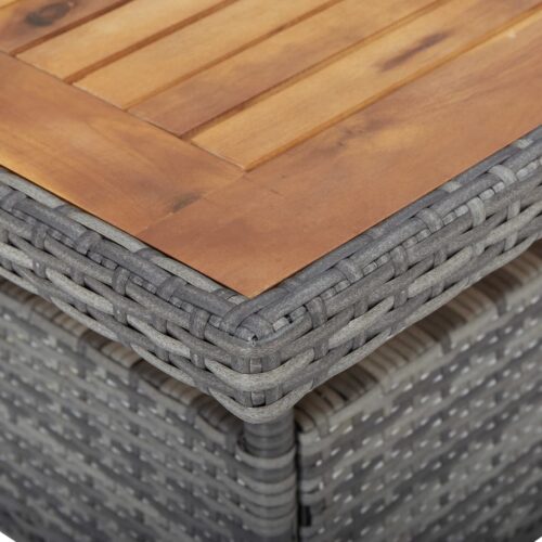 5-Piece Garden Dining Set Grey Poly Rattan Wicker Outdoor Patio Furniture Acacia Wood - Image 5