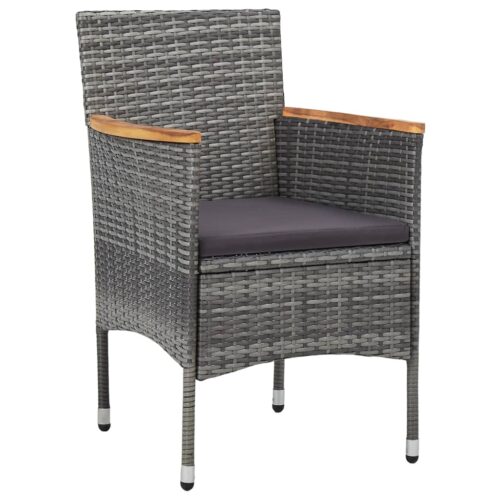 5-Piece Garden Dining Set Grey Poly Rattan Wicker Outdoor Patio Furniture Acacia Wood - Image 6