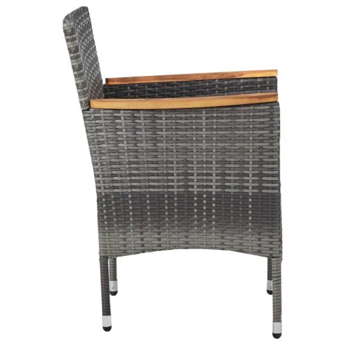 5-Piece Garden Dining Set Grey Poly Rattan Wicker Outdoor Patio Furniture Acacia Wood - Image 7