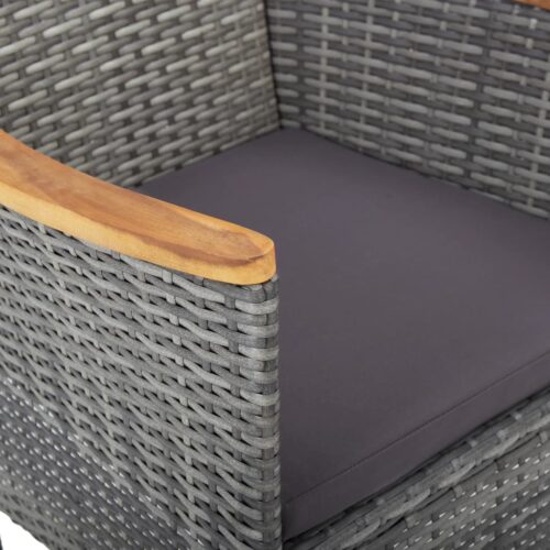 5-Piece Garden Dining Set Grey Poly Rattan Wicker Outdoor Patio Furniture Acacia Wood - Image 9