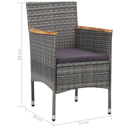 5-Piece Garden Dining Set Grey Poly Rattan Wicker Outdoor Patio Furniture Acacia Wood - Image 11