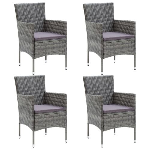 5-Piece Garden Dining Set Grey Poly Rattan Wicker Outdoor Patio Furniture Glass - Image 6
