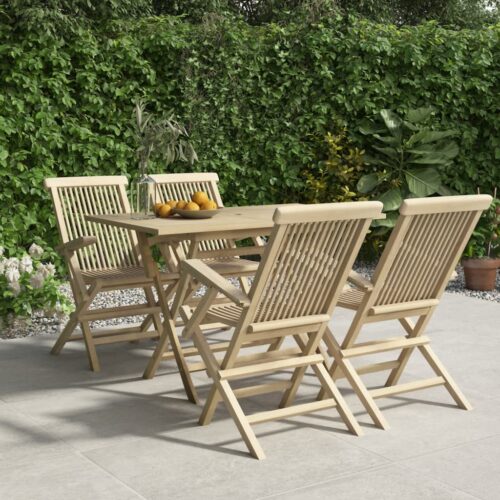 5-Piece Garden Dining Set Grey Wood Timber Outdoor Patio Furniture Teak - Image 2