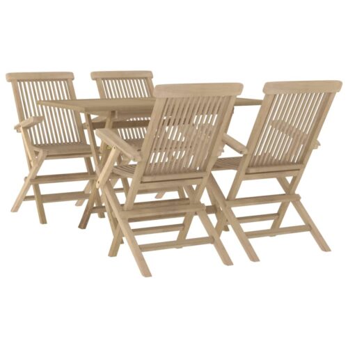 5-Piece Garden Dining Set Grey Wood Timber Outdoor Patio Furniture Teak - Image 3