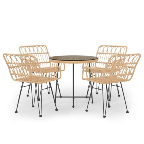 5-Piece Garden Dining Set Poly Rattan Wicker Outdoor Patio Furniture