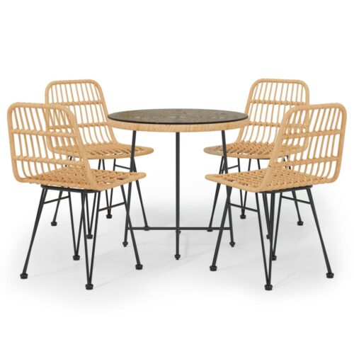 5-Piece Garden Dining Set Poly Rattan Wicker Outdoor Patio Furniture