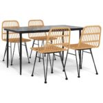 5-Piece Garden Dining Set Poly Rattan Wicker Outdoor Patio Furniture