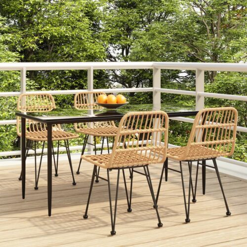 5-Piece Garden Dining Set Poly Rattan Wicker Outdoor Patio Furniture - Image 2