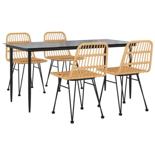 5-Piece Garden Dining Set Poly Rattan Wicker Outdoor Patio Furniture - Image 3