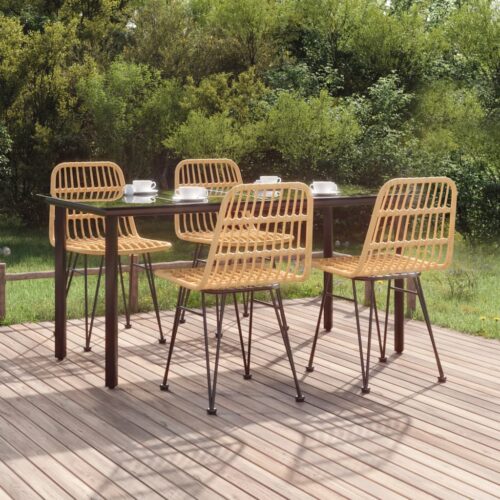 5-Piece Garden Dining Set Poly Rattan Wicker Outdoor Patio Furniture - Image 2