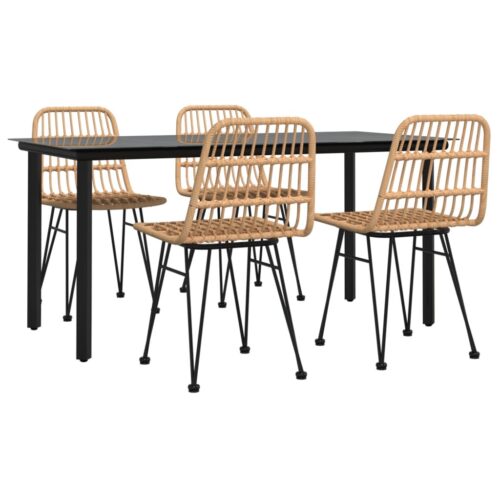 5-Piece Garden Dining Set Poly Rattan Wicker Outdoor Patio Furniture - Image 3