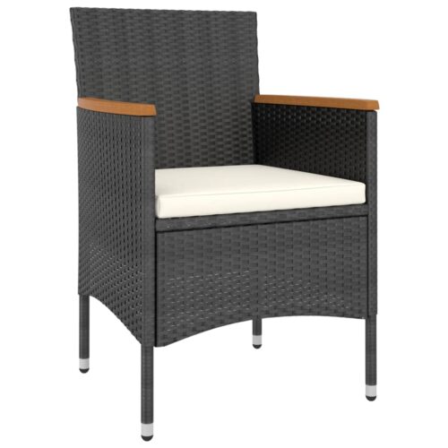 5-Piece Garden Dining Set Poly Rattan Wicker Outdoor Patio Furniture & Acacia Wood Timber Outdoor Patio Furniture Black - Image 3