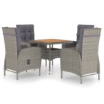 5-Piece Garden Dining Set Poly Rattan Wicker Outdoor Patio Furniture Acacia Wood Grey