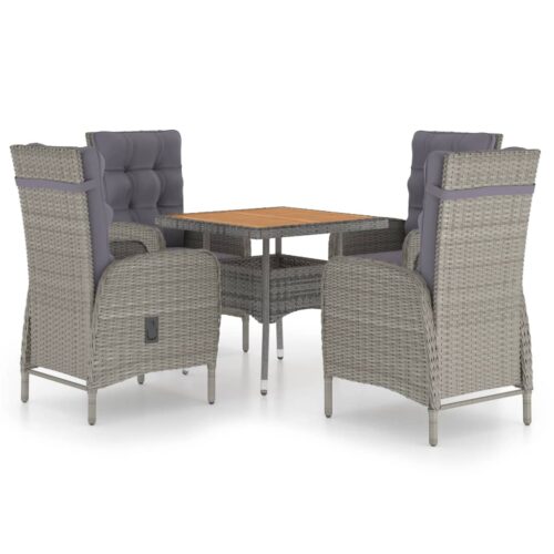5-Piece Garden Dining Set Poly Rattan Wicker Outdoor Patio Furniture Acacia Wood Grey