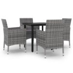 5-Piece Garden Dining Set Poly Rattan Wicker Outdoor Patio Furniture Glass