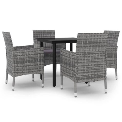 5-Piece Garden Dining Set Poly Rattan Wicker Outdoor Patio Furniture Glass