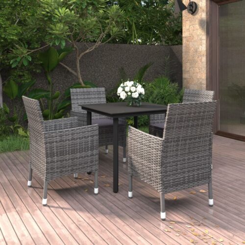 5-Piece Garden Dining Set Poly Rattan Wicker Outdoor Patio Furniture Glass - Image 2