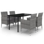 5-Piece Garden Dining Set Poly Rattan Wicker Outdoor Patio Furniture Glass