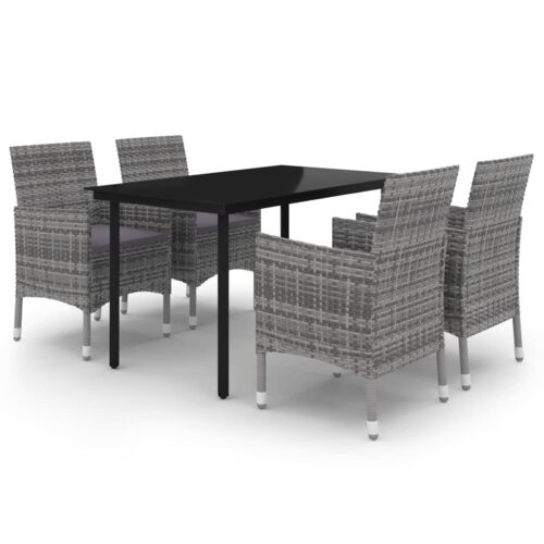 5-Piece Garden Dining Set Poly Rattan Wicker Outdoor Patio Furniture Glass