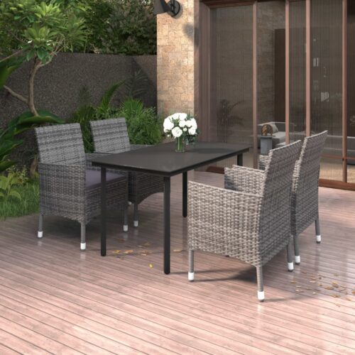 5-Piece Garden Dining Set Poly Rattan Wicker Outdoor Patio Furniture Glass - Image 2