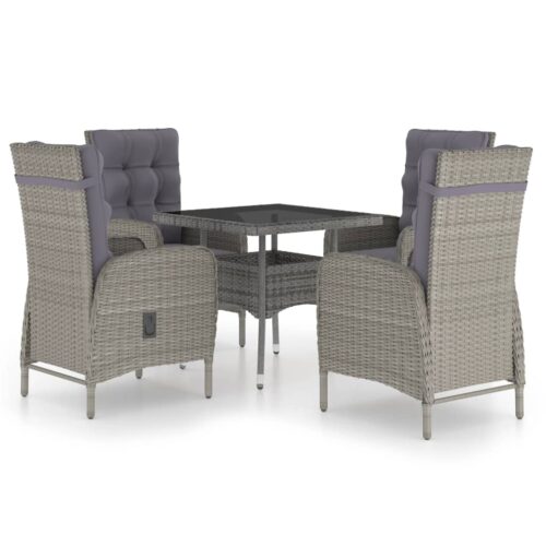 5-Piece Garden Dining Set Poly Rattan Wicker Outdoor Patio Furniture Glass Grey