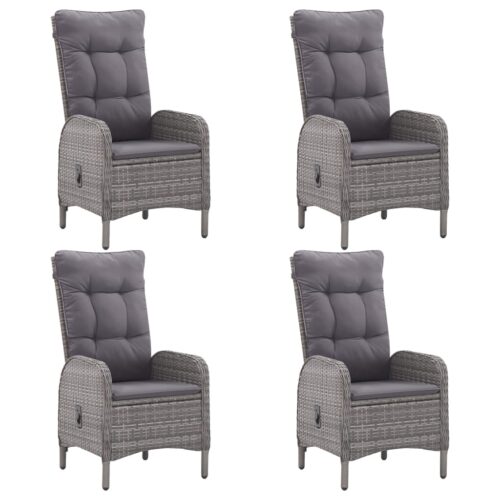 5-Piece Garden Dining Set Poly Rattan Wicker Outdoor Patio Furniture Glass Grey - Image 3