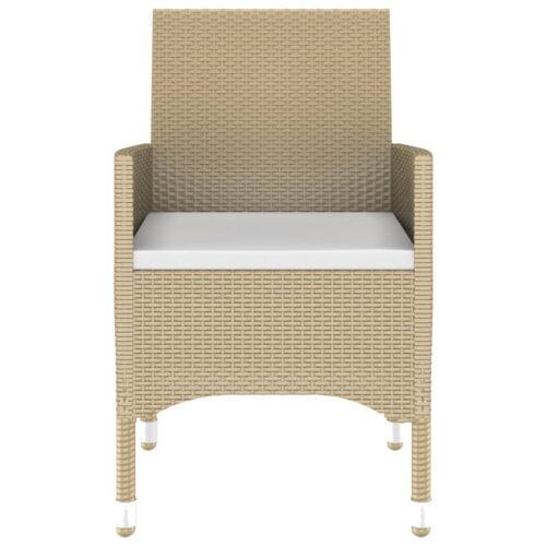 5-Piece Garden Dining Set Poly Rattan Wicker Outdoor Patio Furniture Tempered Glass Beige - Image 4