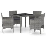 5-Piece Garden Dining Set Poly Rattan Wicker Outdoor Patio Furniture Tempered Glass Grey