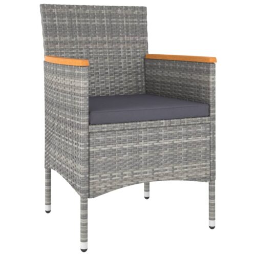 5-Piece Garden Dining Set Poly Rattan Wicker Outdoor Patio Furniture Tempered Glass Grey - Image 3