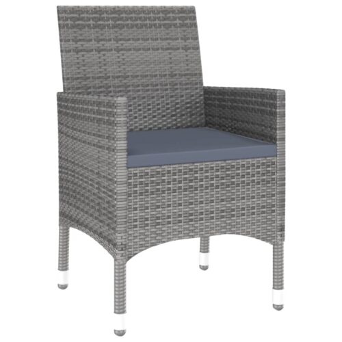 5-Piece Garden Dining Set Poly Rattan Wicker Outdoor Patio Furniture Tempered Glass Grey - Image 3