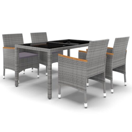 5-Piece Garden Dining Set Poly Rattan Wicker Outdoor Patio Furniture Tempered Glass Grey