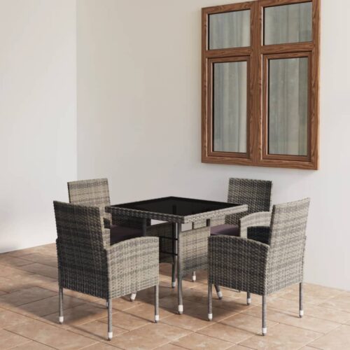 5-Piece Garden Dining Set Poly Rattan Wicker Outdoor Patio Furniture Anthracite - Image 2