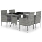 5-Piece Garden Dining Set Poly Rattan Wicker Outdoor Patio Furniture Anthracite & Grey