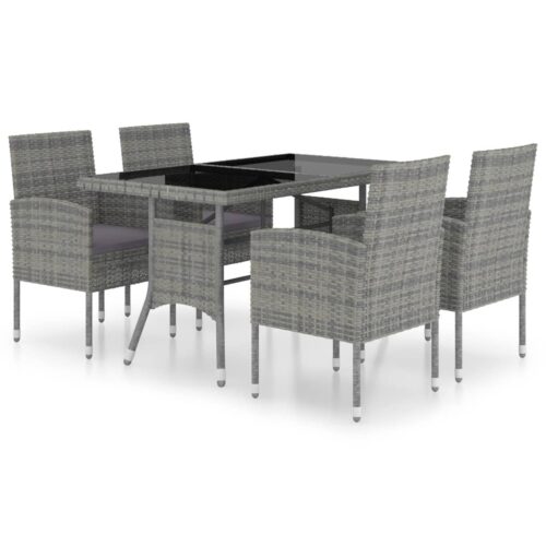 5-Piece Garden Dining Set Poly Rattan Wicker Outdoor Patio Furniture Anthracite & Grey
