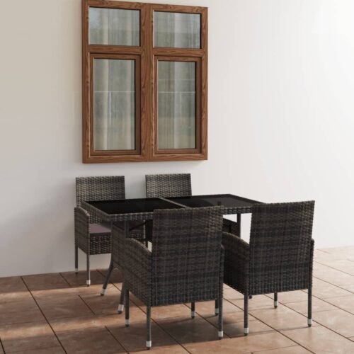 5-Piece Garden Dining Set Poly Rattan Wicker Outdoor Patio Furniture Anthracite & Grey - Image 2