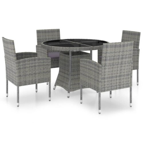 5-Piece Garden Dining Set Poly Rattan Wicker Outdoor Patio Furniture Anthracite & Grey