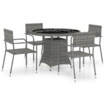 5-Piece Garden Dining Set Poly Rattan Wicker Outdoor Patio Furniture Anthracite & Grey