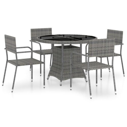 5-Piece Garden Dining Set Poly Rattan Wicker Outdoor Patio Furniture Anthracite & Grey