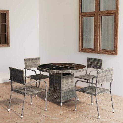 5-Piece Garden Dining Set Poly Rattan Wicker Outdoor Patio Furniture Anthracite & Grey - Image 2